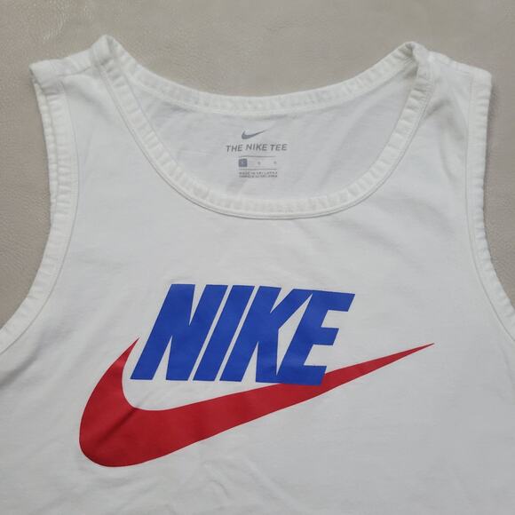 Nike Running Training Tank Top Mens L Logo Swoosh White Red Blue Top 3 - Picture 4 of 7